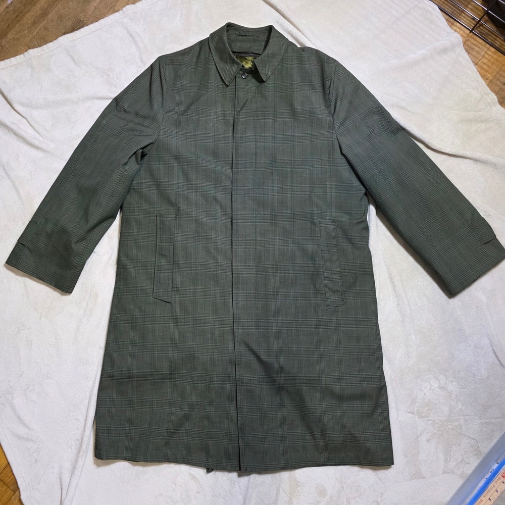 Dark Acadamia Lined Factory Tag Vntg Brent M L Forest Plaid Tri-Gard Trench